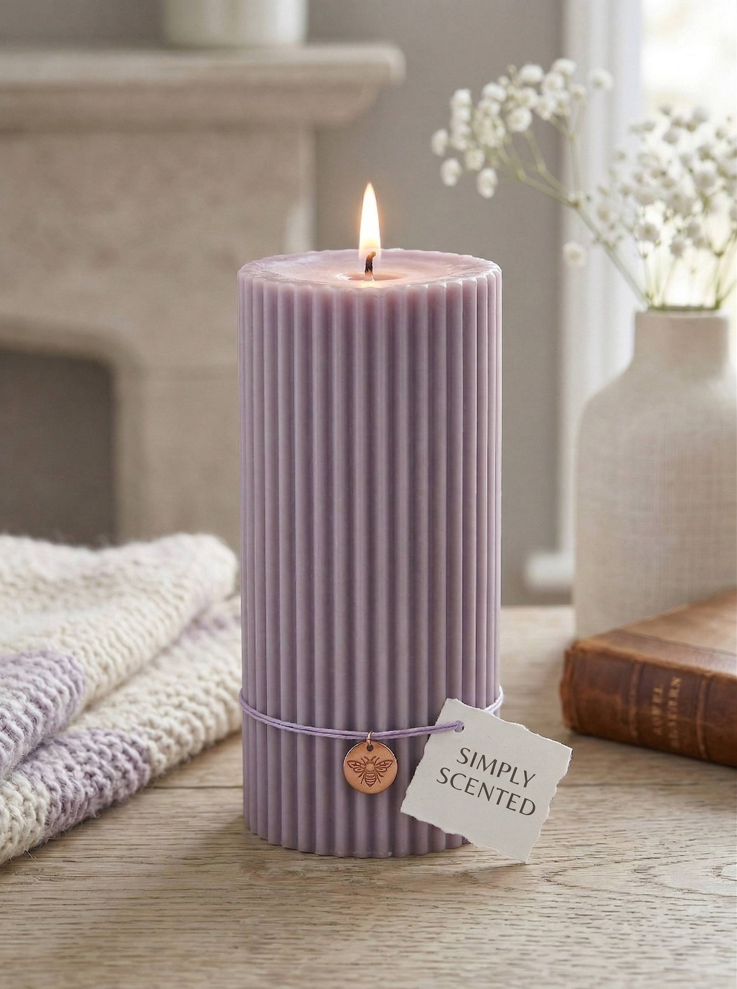 Lavender Ribbed Pillar Candle – by SimplyScented